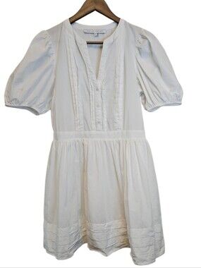 English Factory White Puff-Sleeve 100% Cotton Mini Dress Size Medium